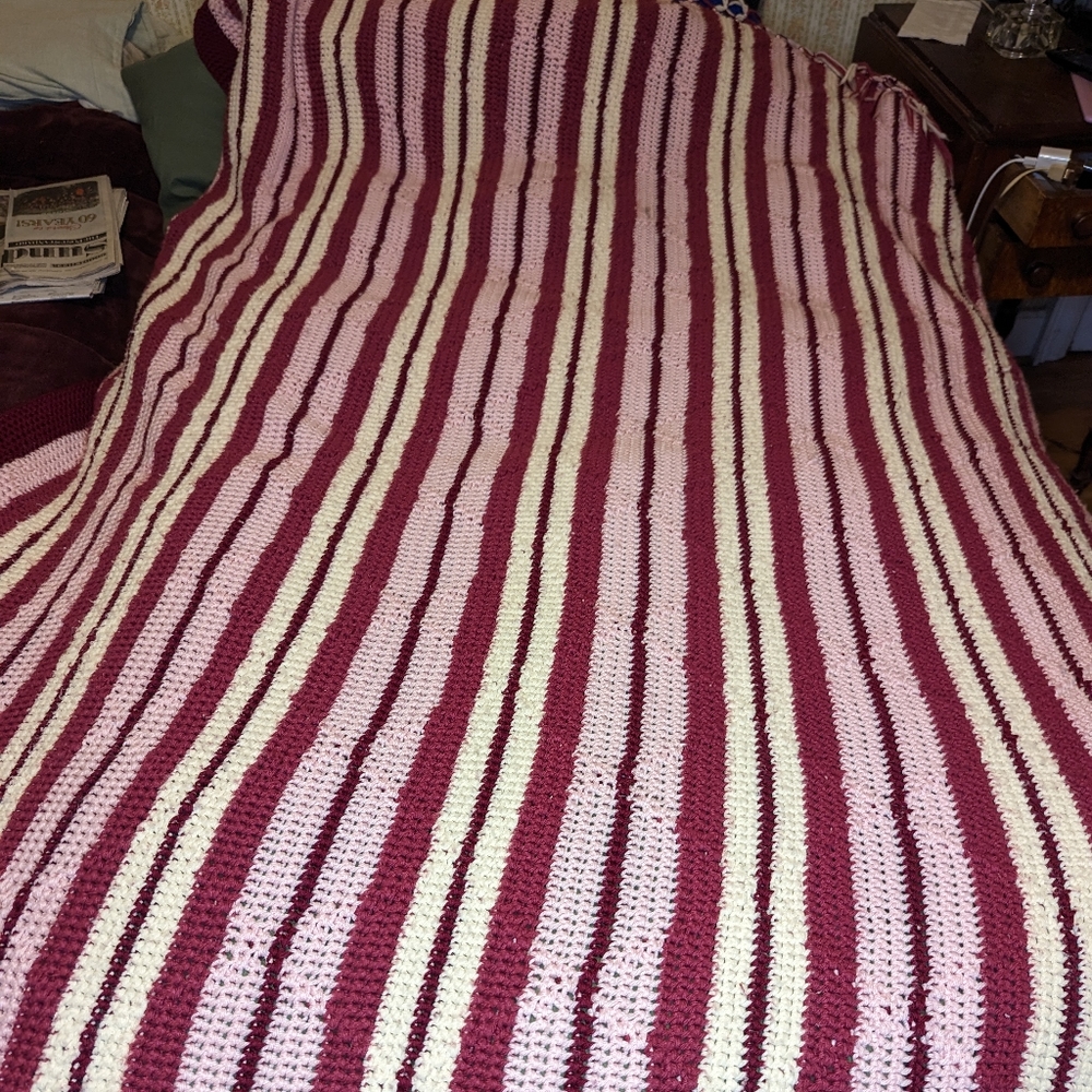 Afghan Throw Blanket 64 x 63 ", hand crochet/knit